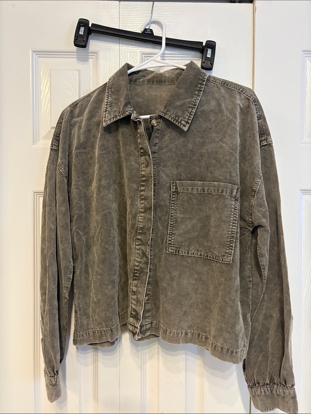Washed Olive Green Button-Front Jacket - Women 716